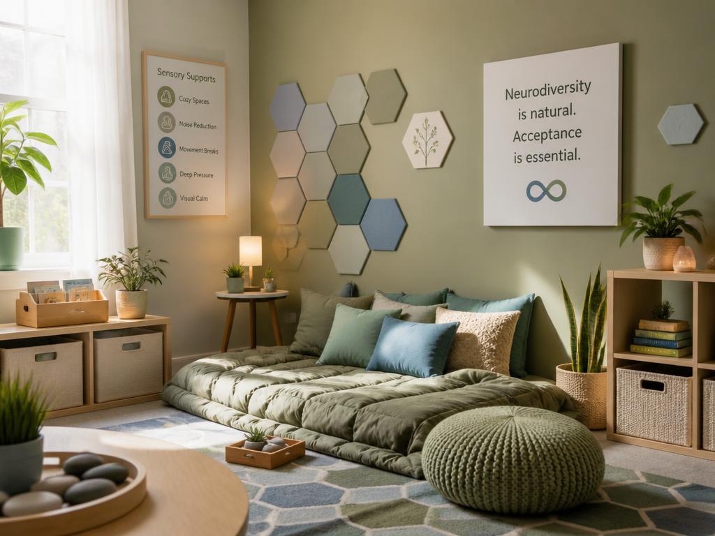 Espaço sensorial acolhedor com iluminação suave